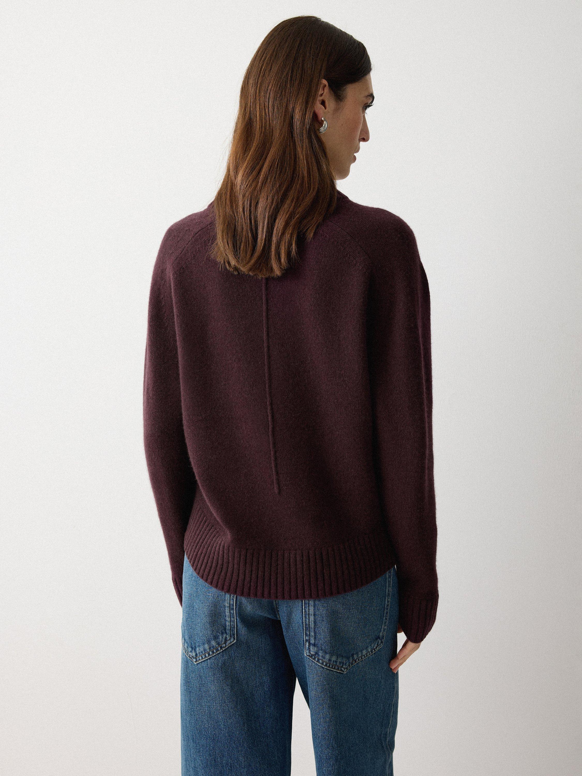 Product image 2 of 7, which shows Jigsaw Oversized V-Neck Wool Rich Jumper, Dark Purple, XS