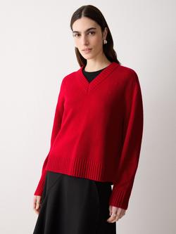 Jigsaw V-Neck Wool Rich Jumper, Mid Red, Mid Red