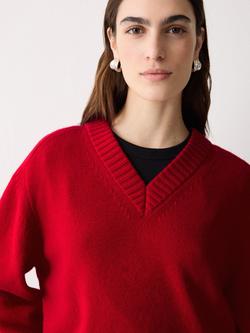 Jigsaw V-Neck Wool Rich Jumper, Mid Red - view 2, Mid Red