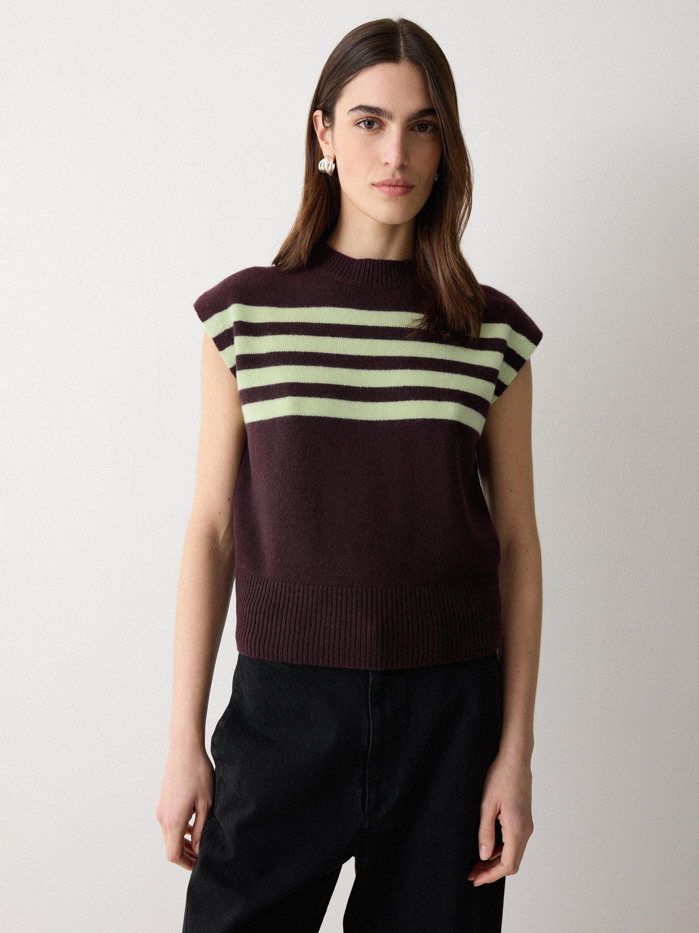 Jigsaw Stripe Wool Rich Tank Top, Dark Purple