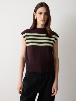 Jigsaw Stripe Wool Rich Tank Top, Dark Purple