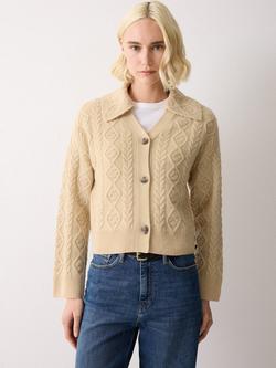 Jigsaw Cable Knit Wool Rich Cardigan, Natural Cream, Natural Cream