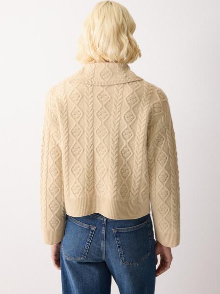 Jigsaw Cable Knit Wool Rich Cardigan, Natural Cream - view 2, Natural Cream