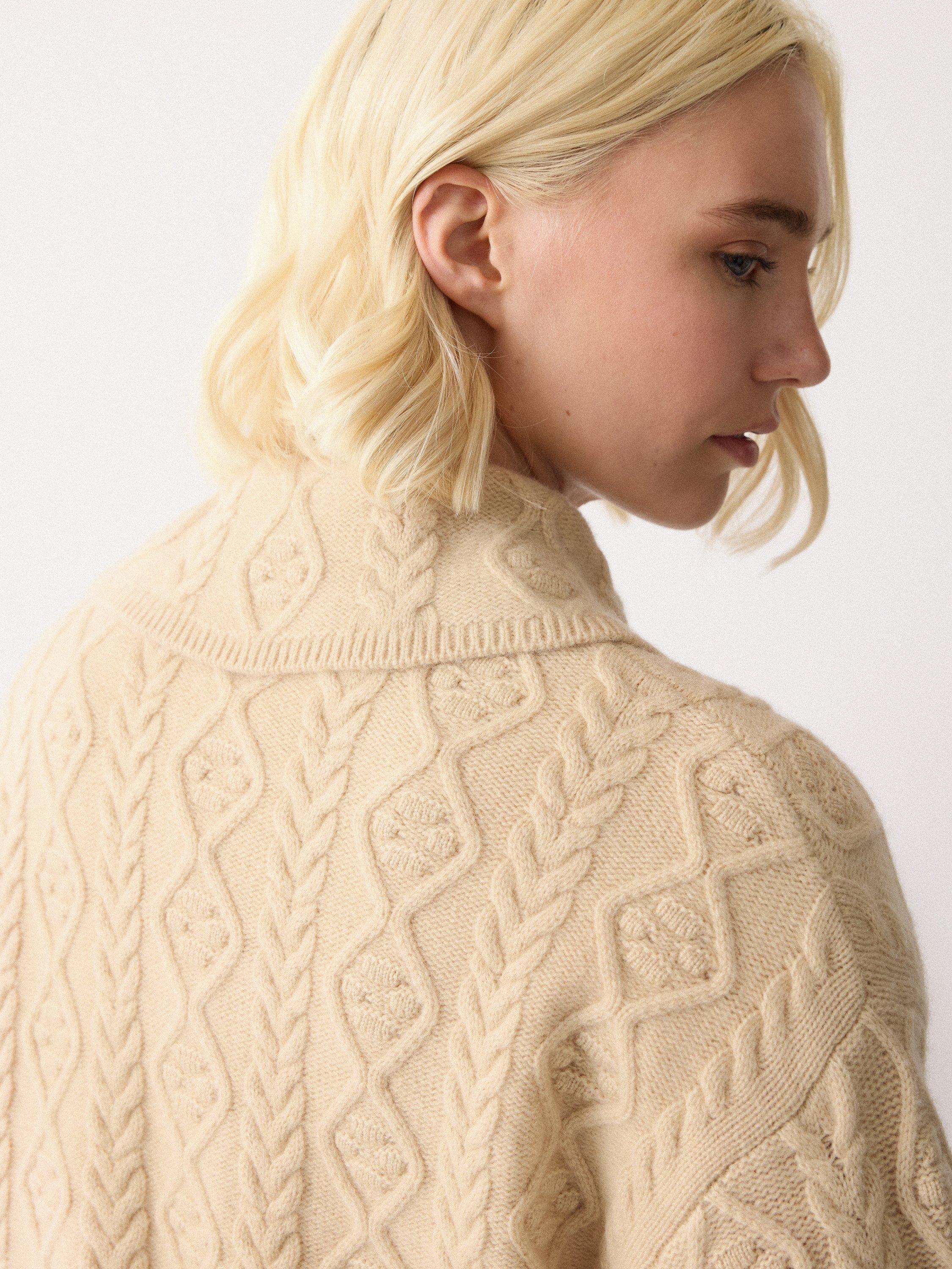 Product image 6 of 6, which shows Jigsaw Cable Knit Wool Rich Cardigan, Natural Cream, XS