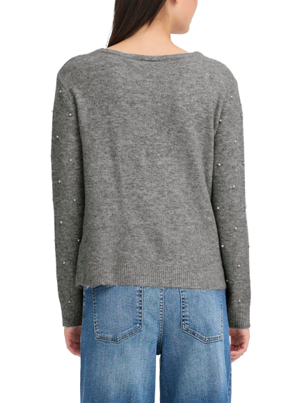 ICHI Macon Embellished Jumper, Dark Grey - view 2, Dark Grey