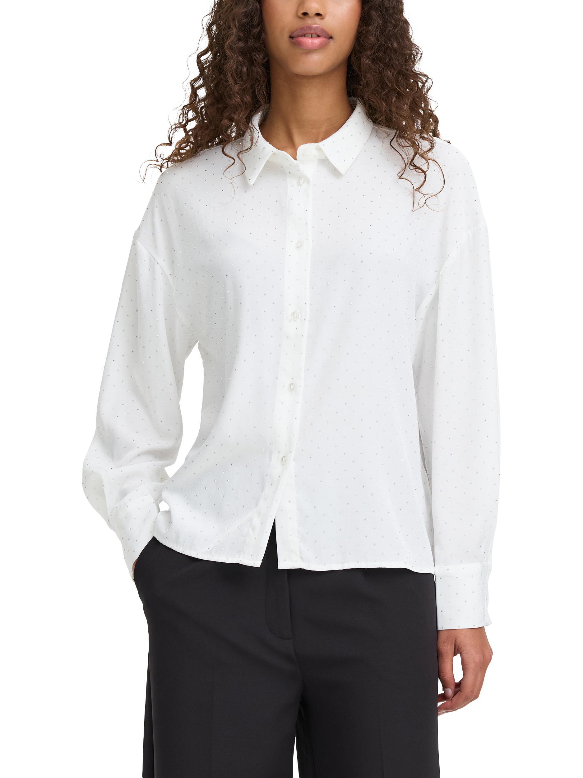 Product image 1 of 7, which shows ICHI Lisanne Embellished Shirt, White, 10