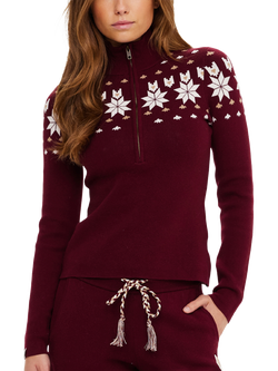 THE UPSIDE Le Ski Half Zip Jumper, Maroon/White, Maroon/White