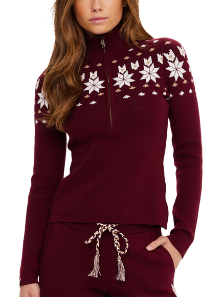 THE UPSIDE Le Ski Half Zip Jumper, Maroon/White, Maroon/White