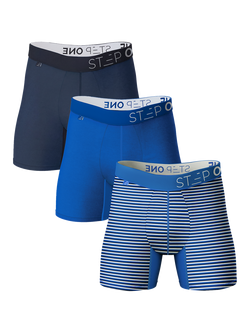 Step One Mixed Colour Boxer Briefs, Pack of 3, Blue Mid, Blue Mid