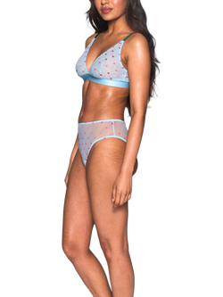 Lemonade Dolls Mesh Embroidered Heart Bralette, Blue, Blue