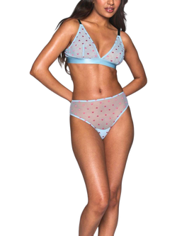 Lemonade Dolls Mesh Embroidered Heart High Waist Knickers, Blue, Blue