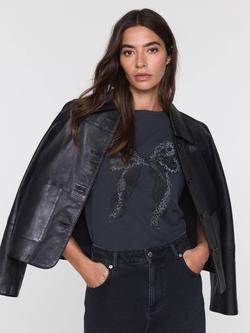 Mint Velvet Embellished Bow Detail T-Shirt, Grey - view 2, Grey