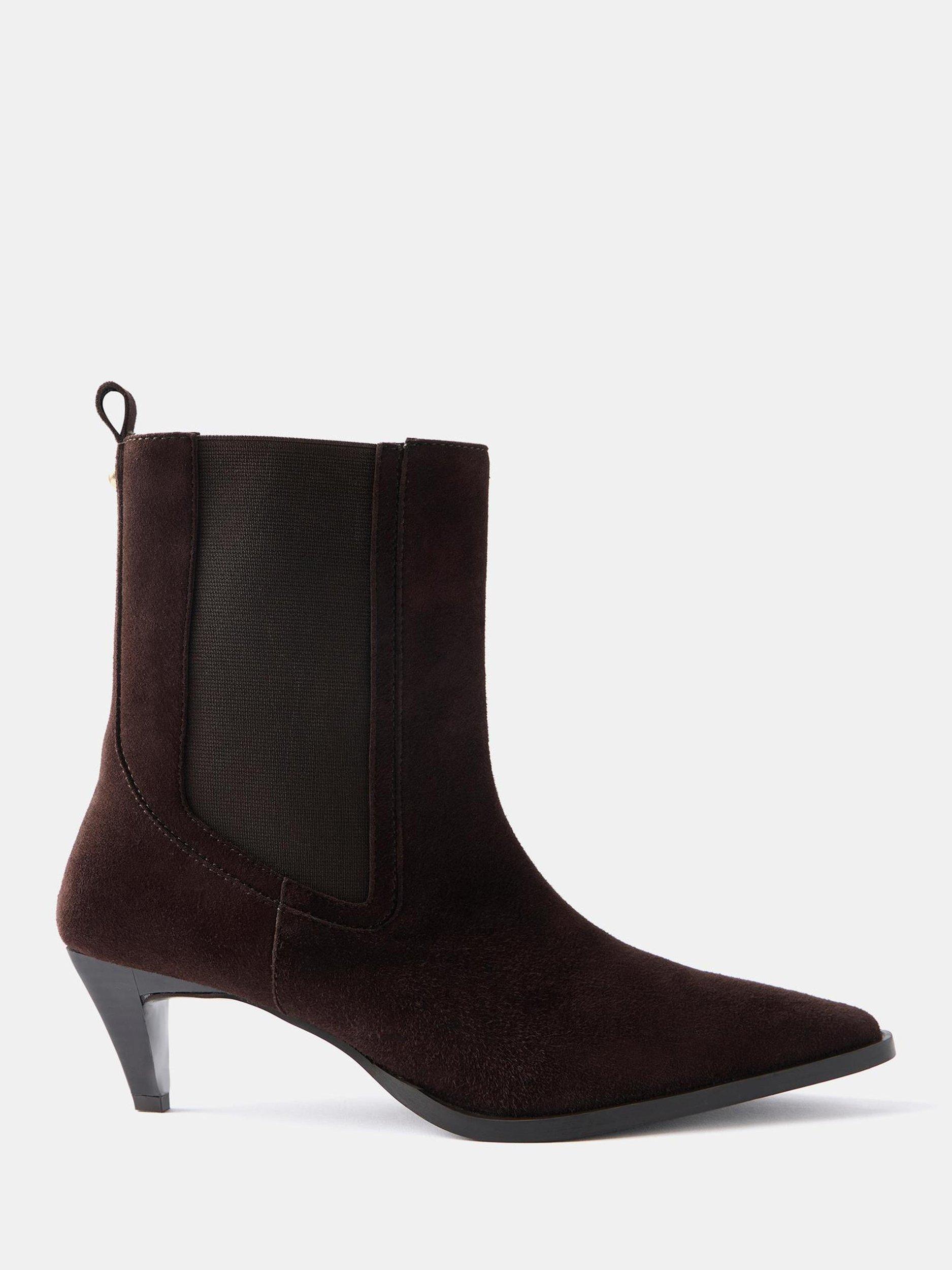 Mint Velvet Suede Kitten Heel Ankle Boots, Brown/Multi