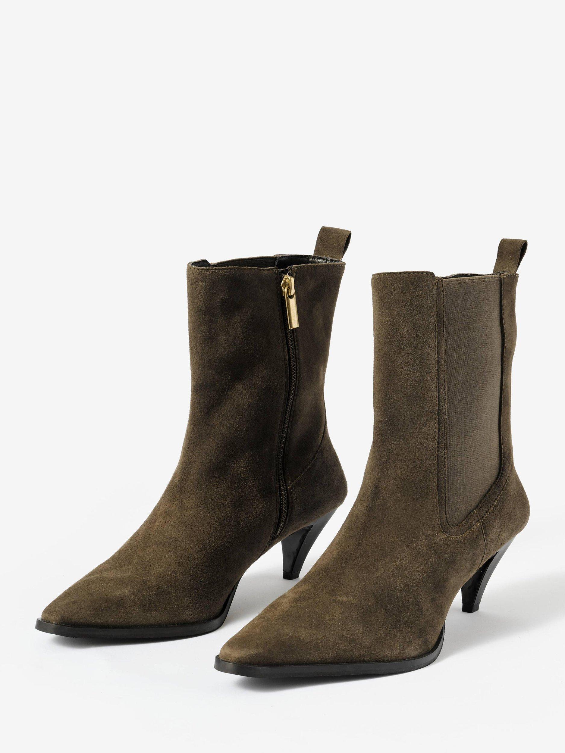 Product image 2 of 2, which shows Mint Velvet Suede Kitten Heel Ankle Boots, Green/Multi, 3