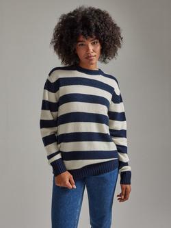 SALTS Unisex Lofty Knit Stripe Pure Cashmere Jumper - view 2, Navy & Soft White
