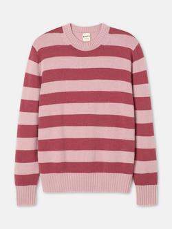 SALTS Unisex Lofty Knit Stripe Pure Cashmere Jumper, Rose & Pale Pink