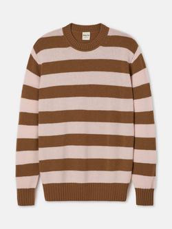 SALTS Unisex Lofty Knit Stripe Pure Cashmere Jumper, Toffee & Blush