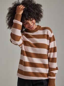 SALTS Unisex Lofty Knit Stripe Pure Cashmere Jumper - view 2, Toffee & Blush