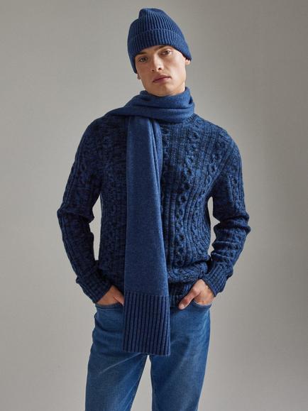 SALTS Unisex Knitted Pure Cashmere Scarf - view 2, Navy & Denim Blue