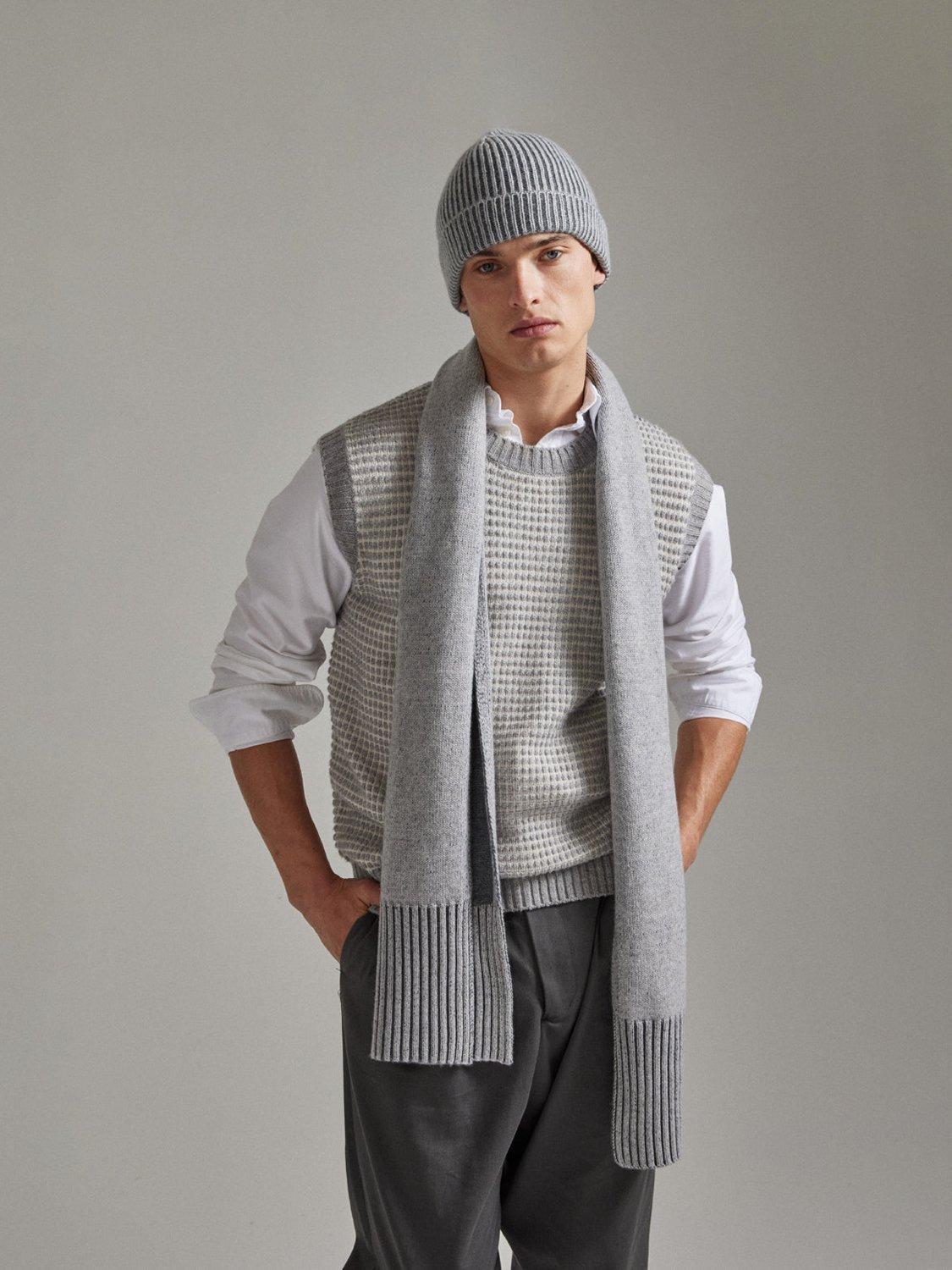 Product image 2 of 2, which shows SALTS Unisex Knitted Pure Cashmere Scarf, Charcoal & Soft Grey, One Size