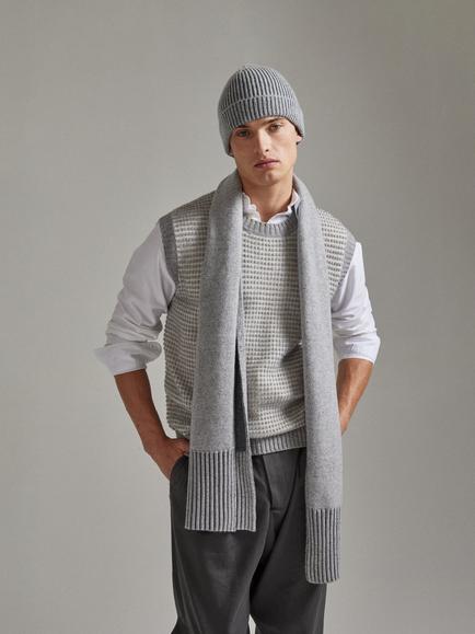 SALTS Unisex Knitted Pure Cashmere Scarf - view 2, Charcoal & Soft Grey