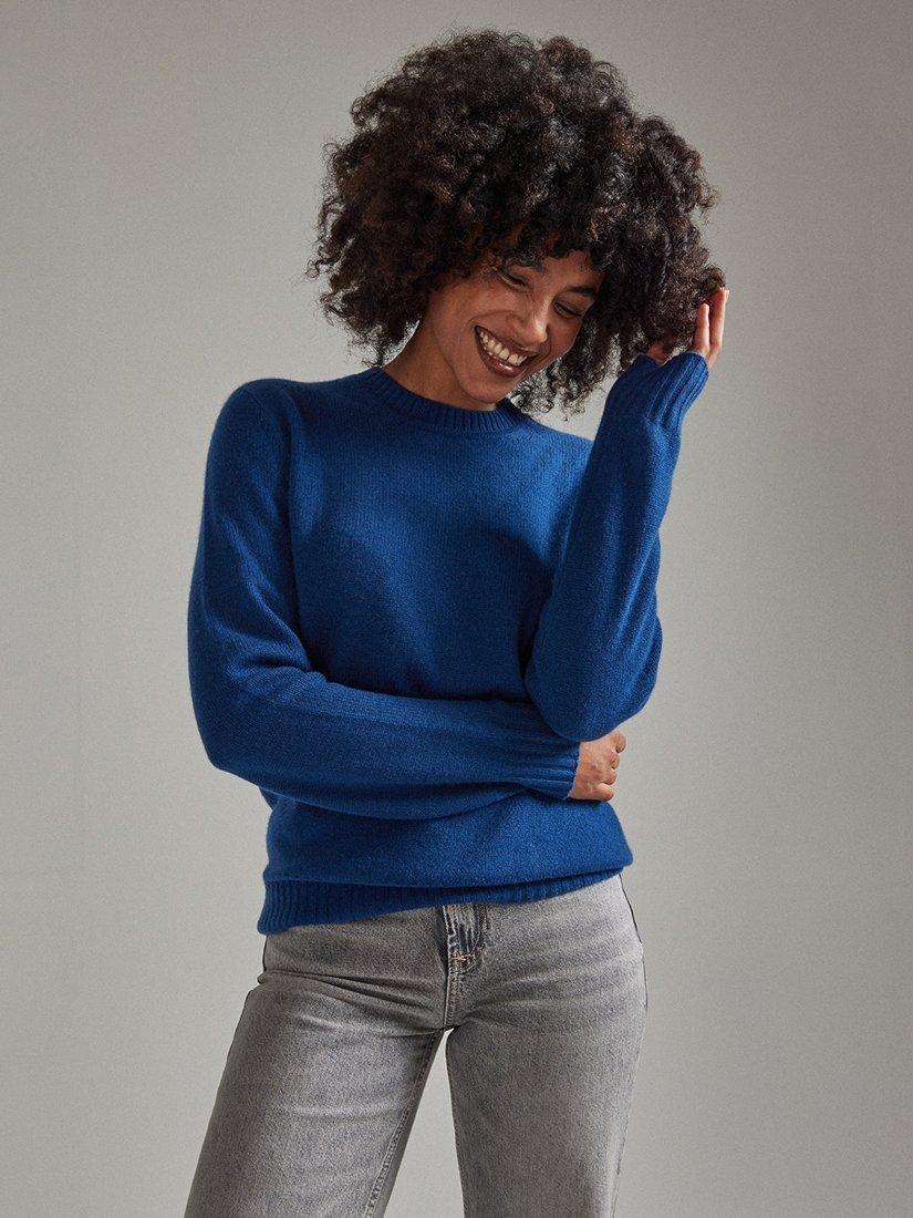 Product image 1 of 7, which shows SALTS Unisex Lofty Knit Pure Cashmere Jumper, Rich Blue, S