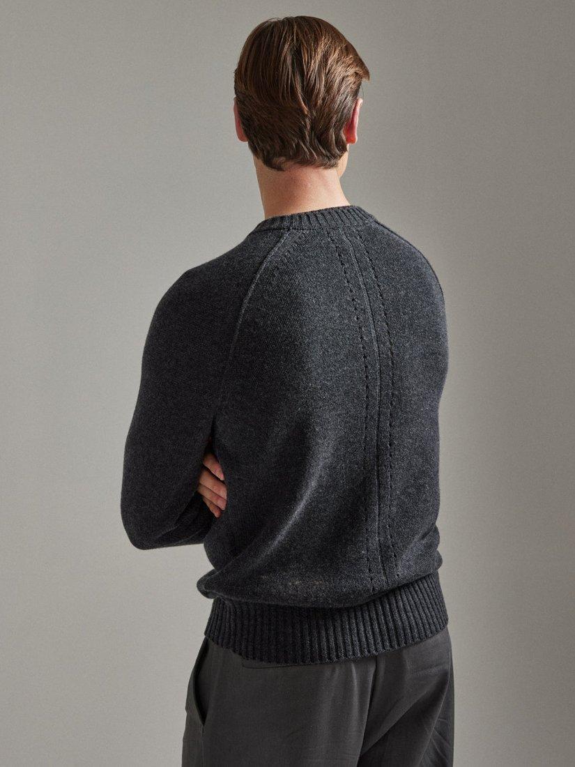 Product image 2 of 7, which shows SALTS Unisex Double Trim Wool Rich Jumper, Dark Cloud, S