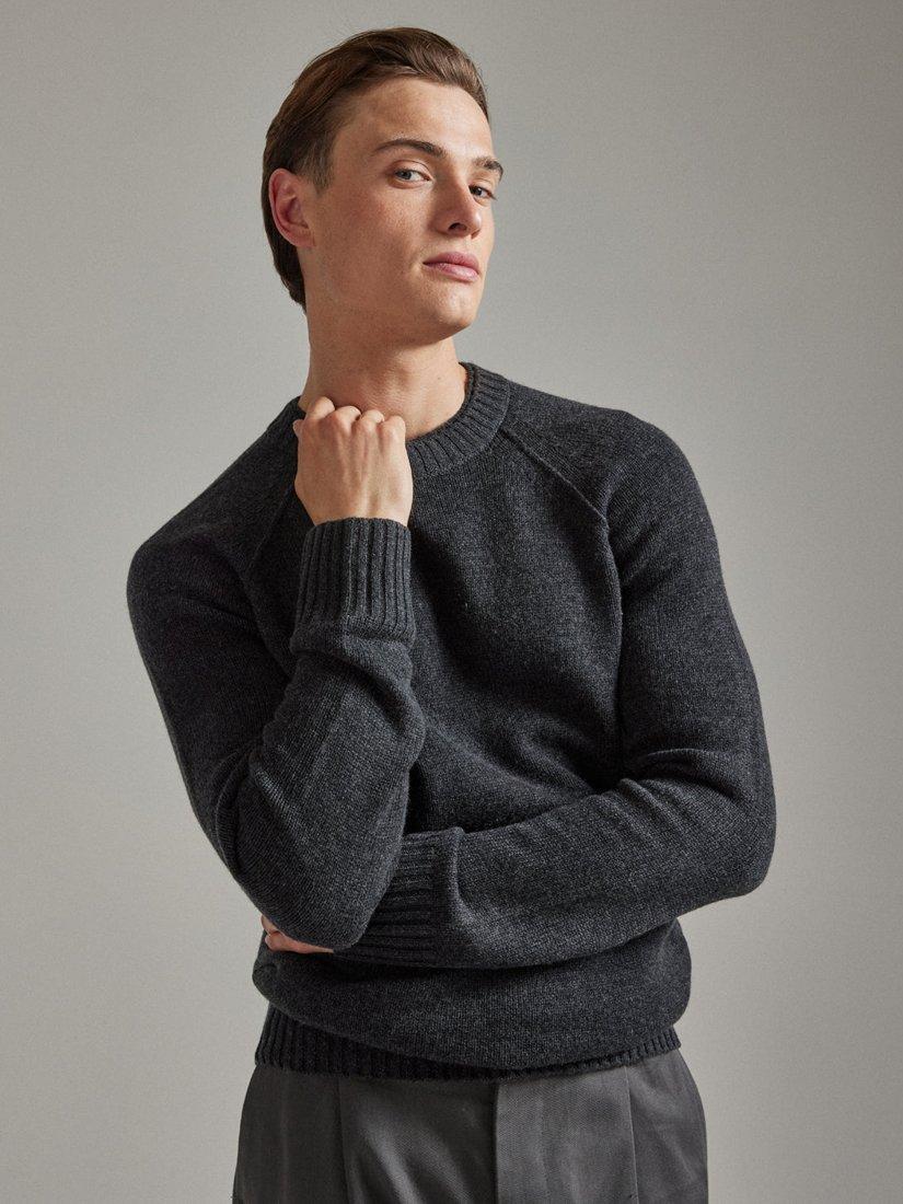 Product image 3 of 7, which shows SALTS Unisex Double Trim Wool Rich Jumper, Dark Cloud, S