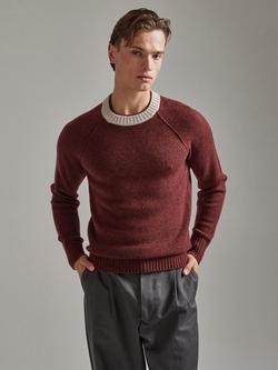 SALTS Unisex Double Trim Wool Rich Jumper - view 2, Autumn Leaf & Grey