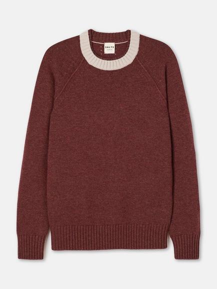 SALTS Unisex Double Trim Wool Rich Jumper, Autumn Leaf & Grey