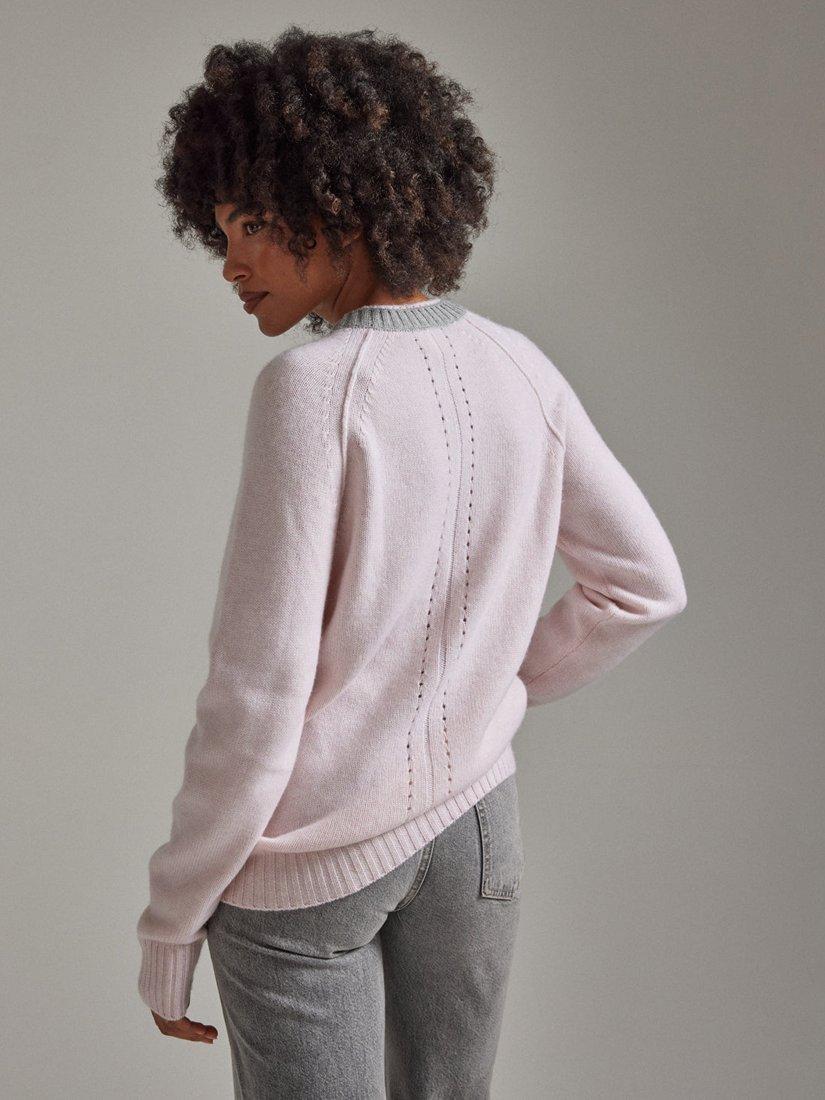 Product image 2 of 8, which shows SALTS Unisex Double Trim Wool Rich Jumper, Pink & Grey, L