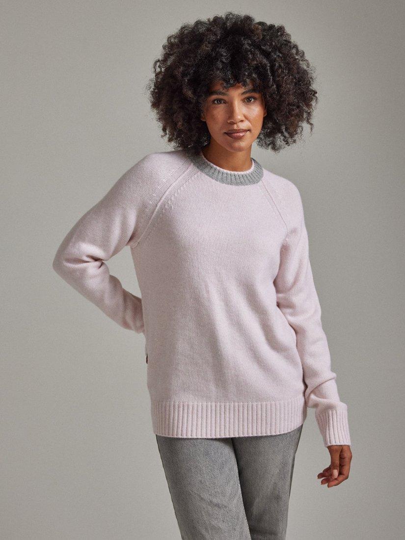 Product image 3 of 8, which shows SALTS Unisex Double Trim Wool Rich Jumper, Pink & Grey, L