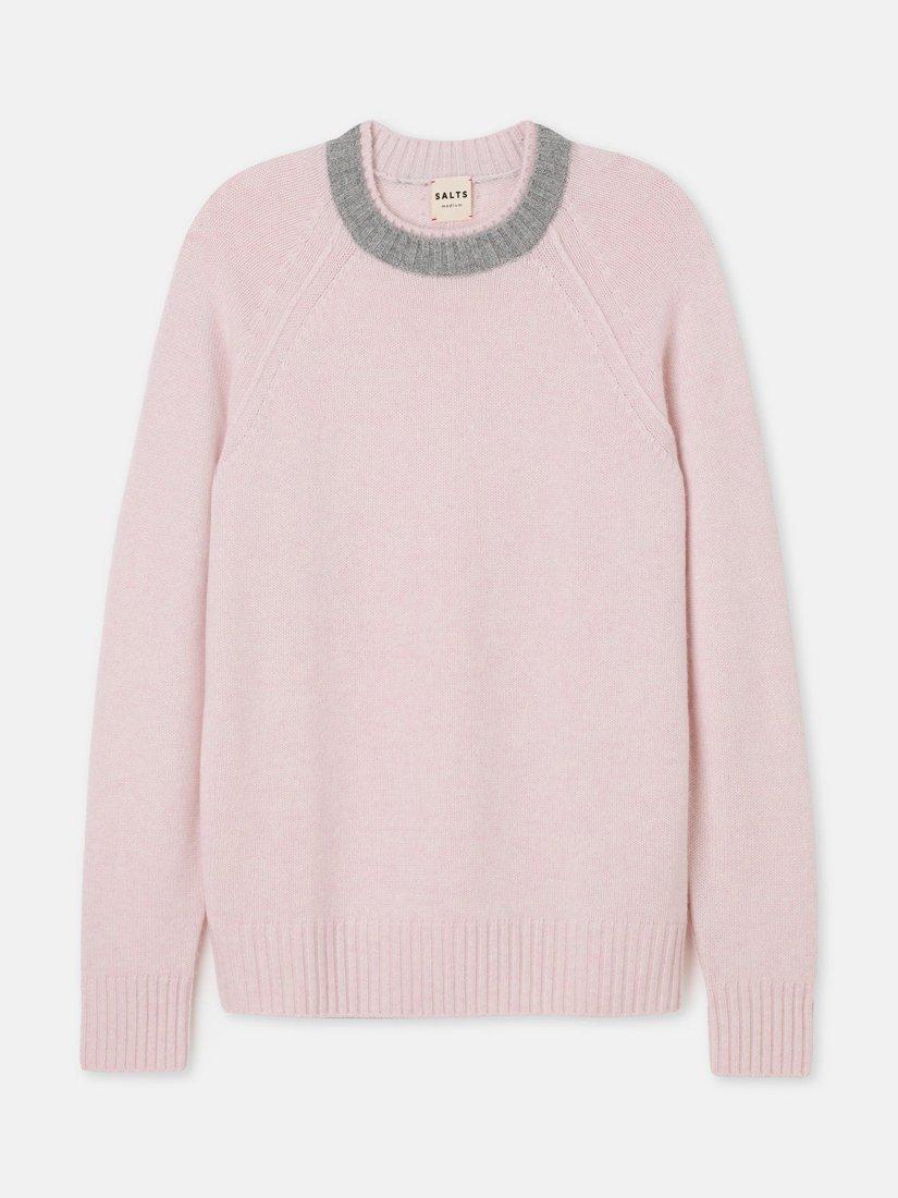Product image 4 of 8, which shows SALTS Unisex Double Trim Wool Rich Jumper, Pink & Grey, L