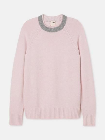 SALTS Unisex Double Trim Wool Rich Jumper, Pink & Grey