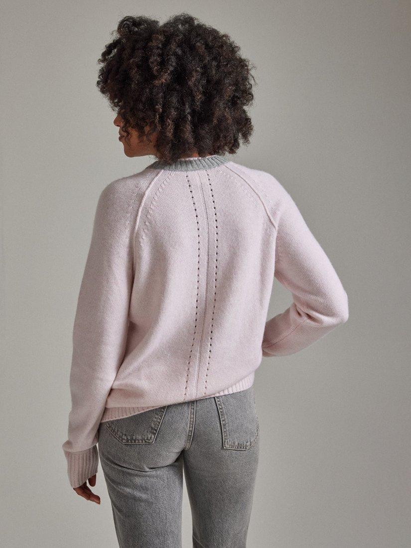 Product image 5 of 8, which shows SALTS Unisex Double Trim Wool Rich Jumper, Pink & Grey, L