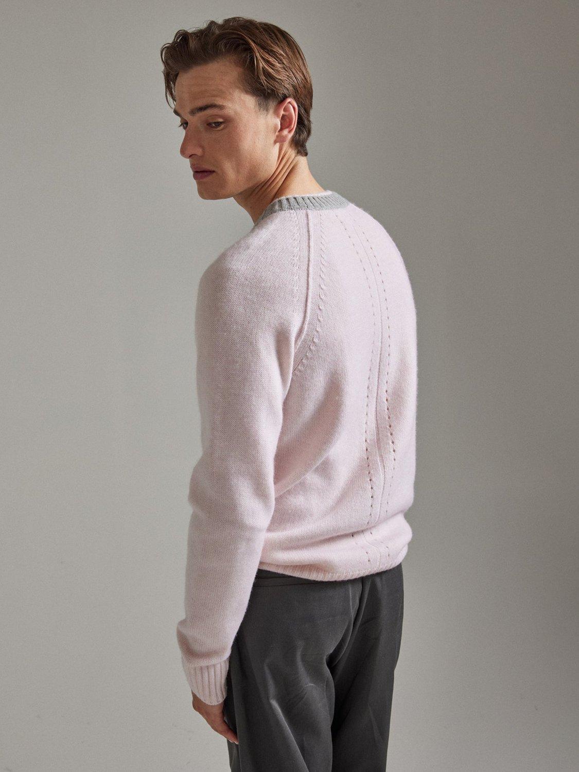 Product image 8 of 8, which shows SALTS Unisex Double Trim Wool Rich Jumper, Pink & Grey, L