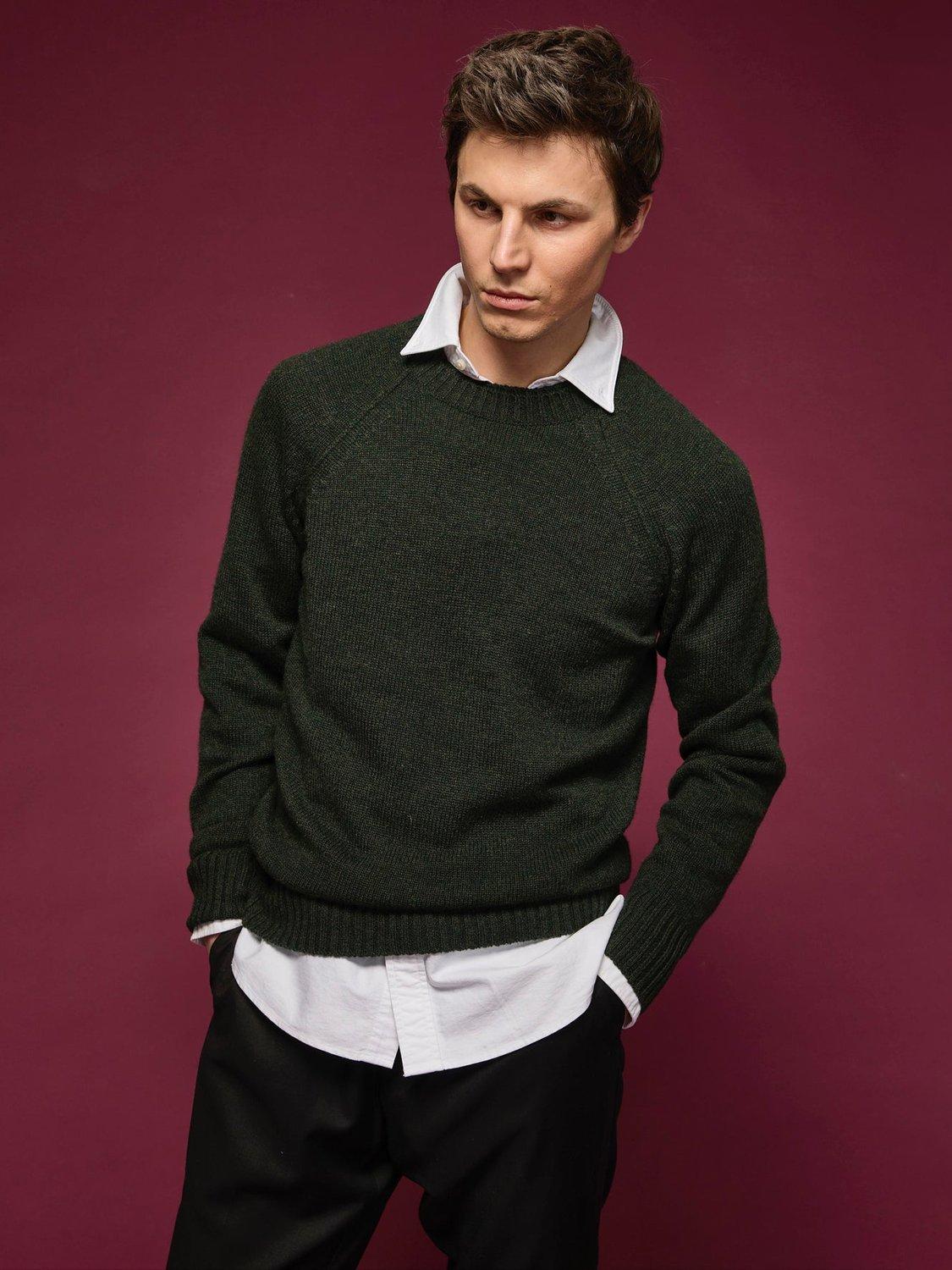 Product image 1 of 4, which shows SALTS Unisex Double Trim Wool Rich Jumper, Loden, S