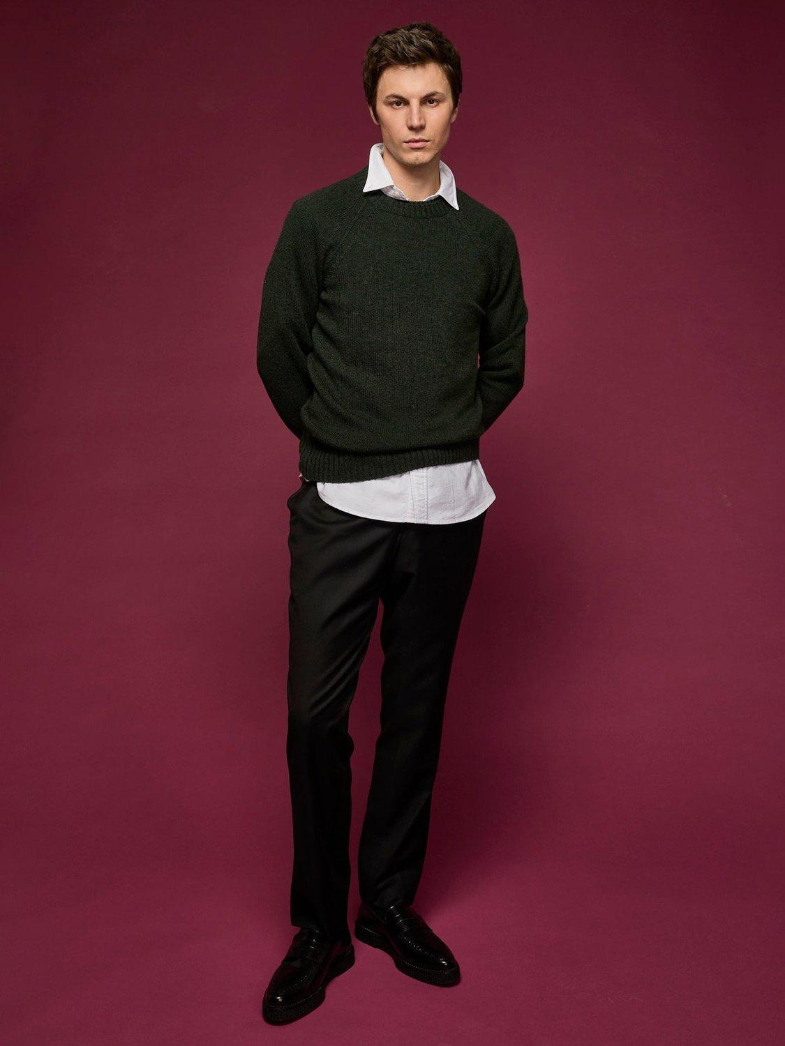 Product image 2 of 4, which shows SALTS Unisex Double Trim Wool Rich Jumper, Loden, S