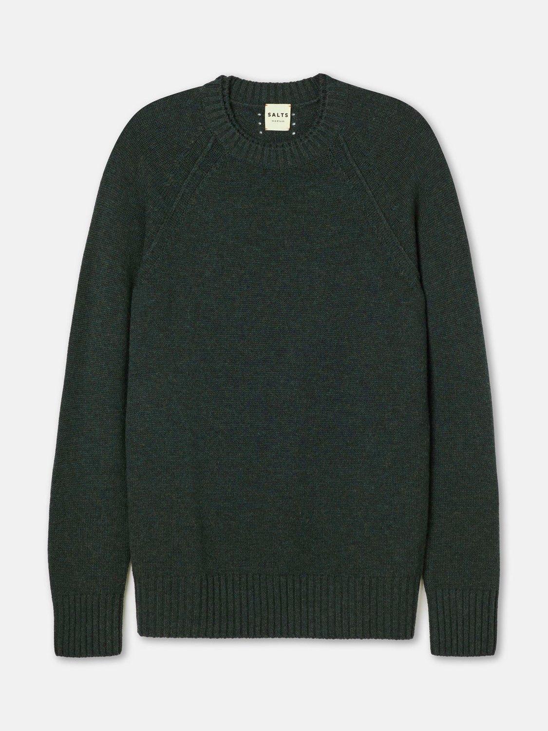 Product image 4 of 4, which shows SALTS Unisex Double Trim Wool Rich Jumper, Loden, S