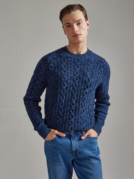SALTS Unisex Space Dyed Cable Knit Pure Cashmere Jumper - view 2, Navy & Denim Blue