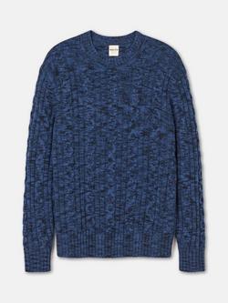 SALTS Unisex Space Dyed Cable Knit Pure Cashmere Jumper, Navy & Denim Blue