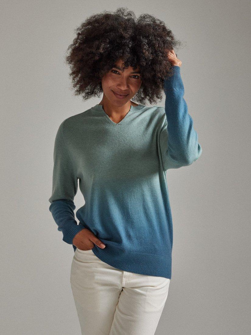 Product image 1 of 8, which shows SALTS Unisex Ombre Split Wool Rich Jumper, Teal & Sea Green, S
