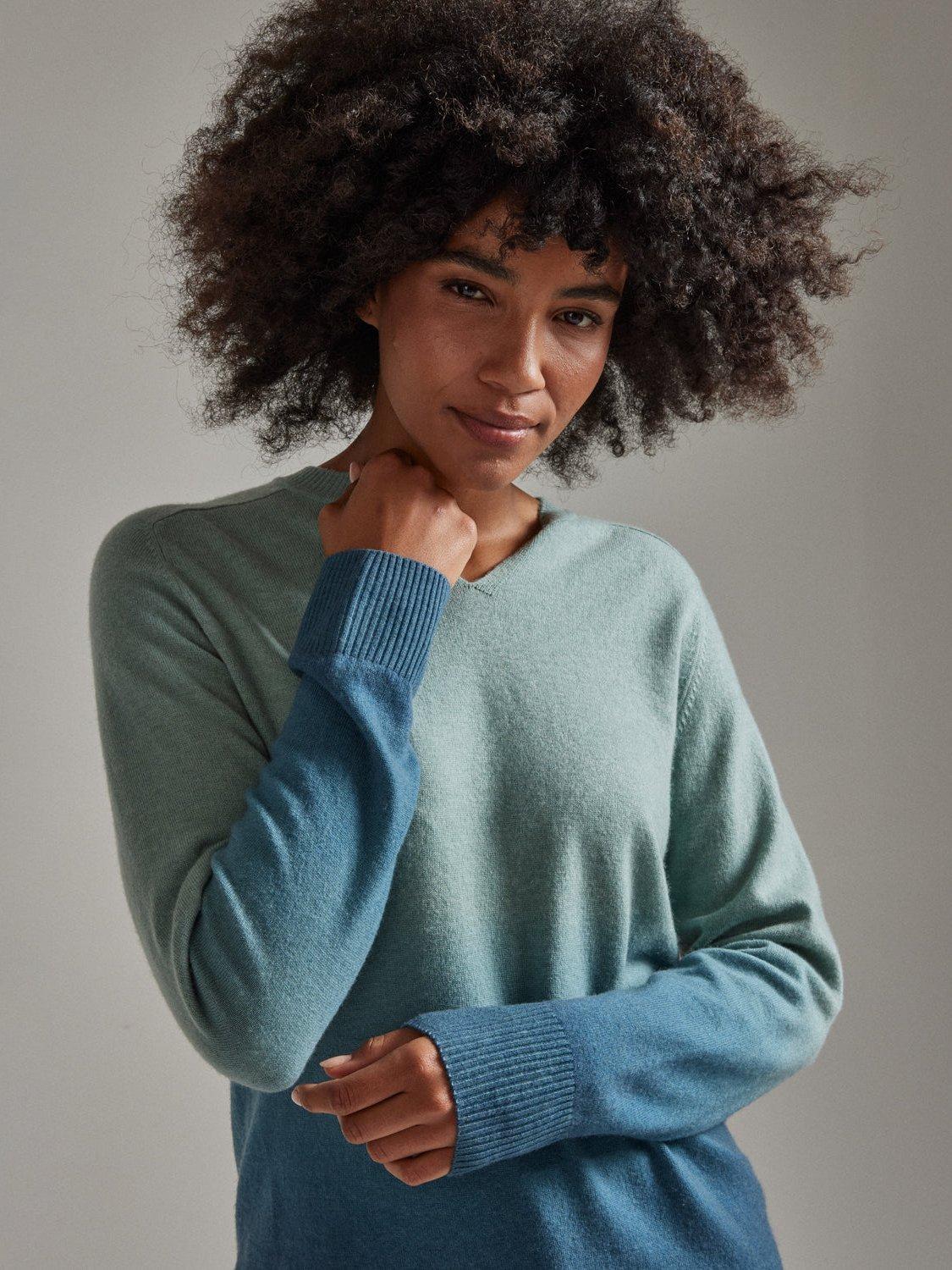 Product image 3 of 8, which shows SALTS Unisex Ombre Split Wool Rich Jumper, Teal & Sea Green, S