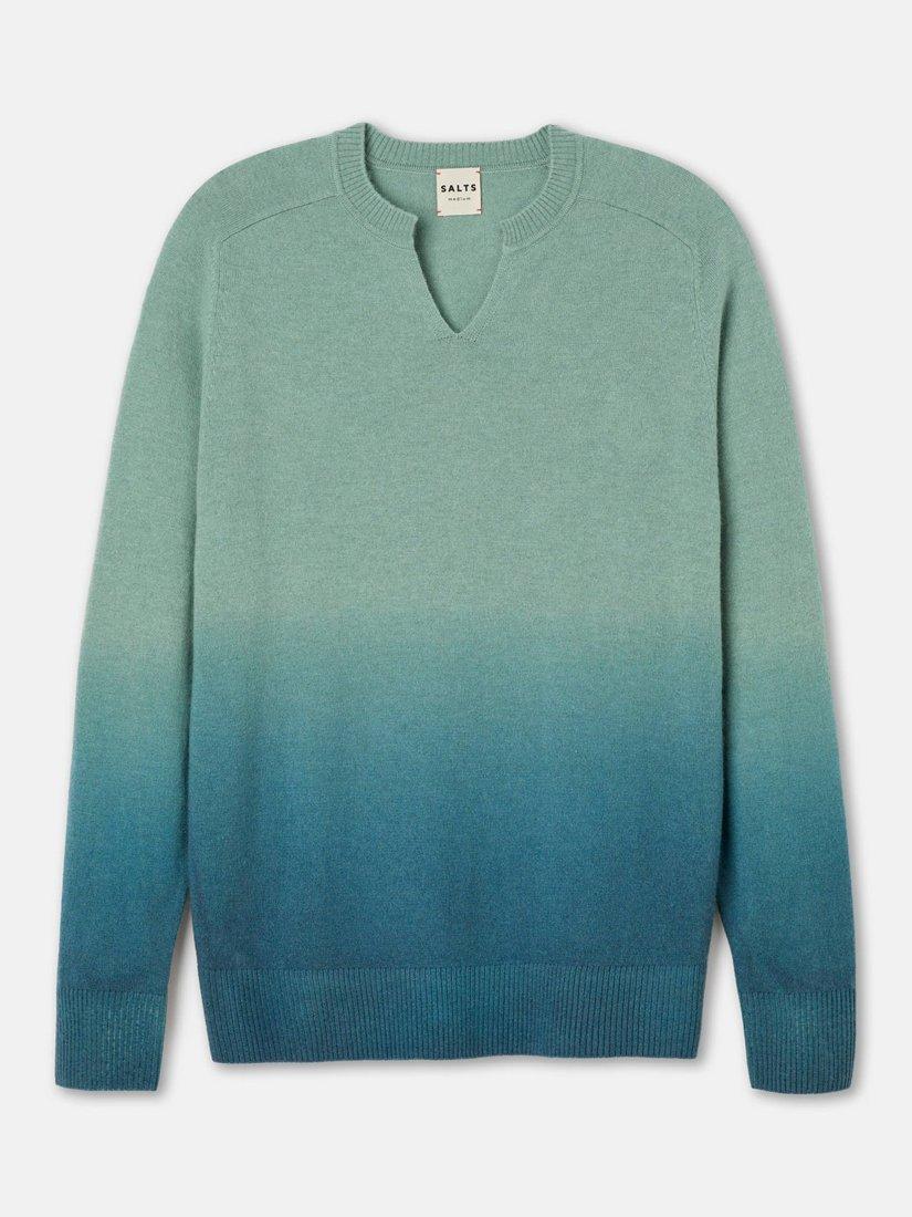 Product image 4 of 8, which shows SALTS Unisex Ombre Split Wool Rich Jumper, Teal & Sea Green, S