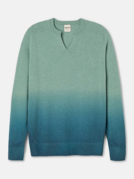 SALTS Unisex Ombre Split Wool Rich Jumper, Teal & Sea Green