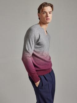 SALTS Unisex Ombre Split Wool Rich Jumper - view 2, Grey & Redcurrant