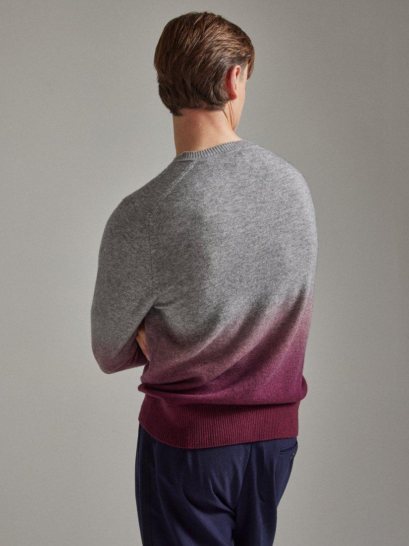 Product image 2 of 6, which shows SALTS Unisex Ombre Split Wool Rich Jumper, Grey & Redcurrant, S