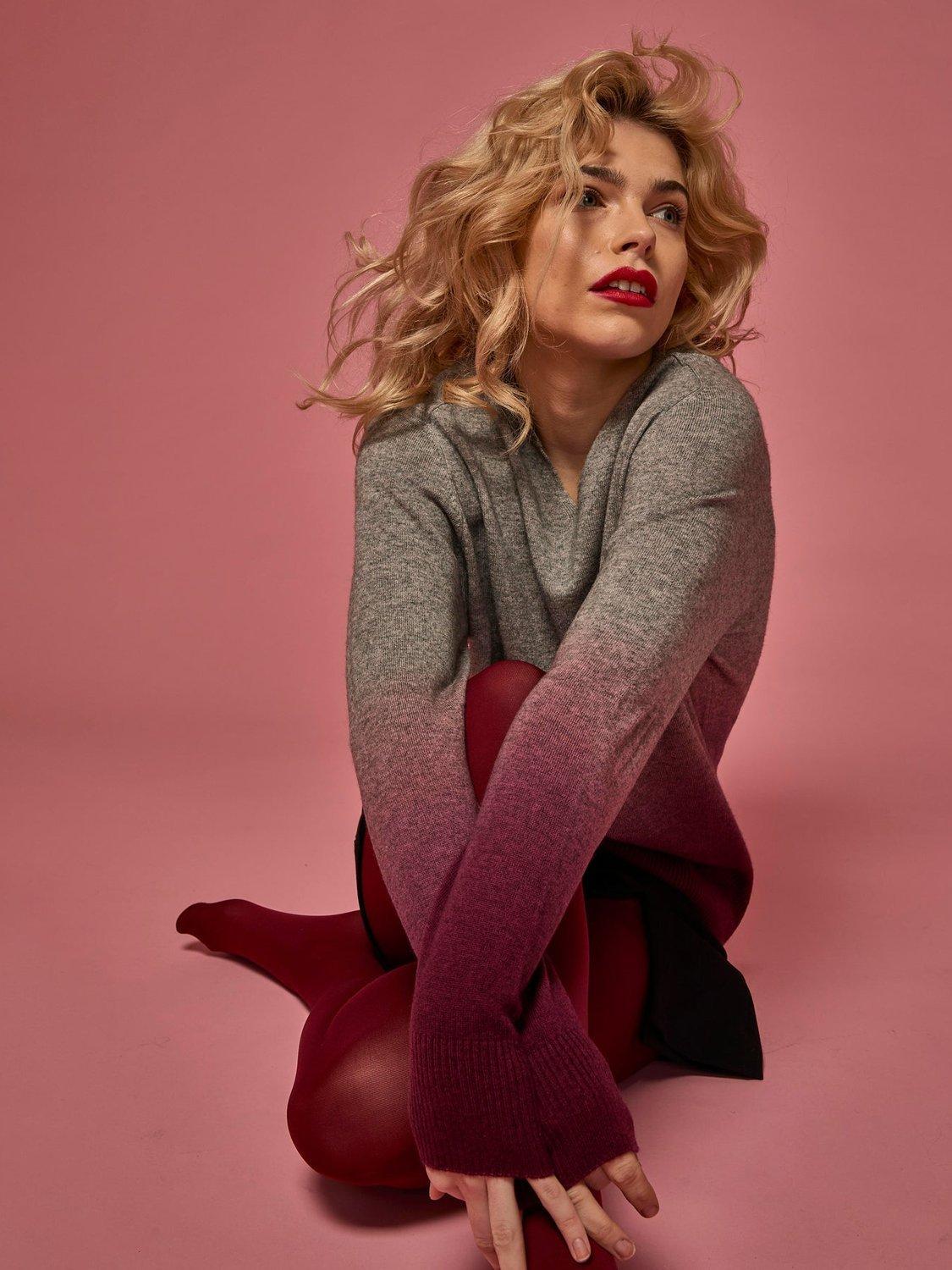 Product image 6 of 6, which shows SALTS Unisex Ombre Split Wool Rich Jumper, Grey & Redcurrant, S