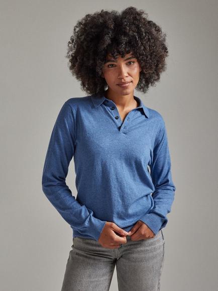 SALTS Unisex Long Sleeve Polo Shirt - view 2, Denim Blue