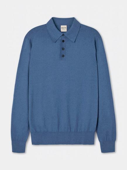 SALTS Unisex Long Sleeve Polo Shirt, Denim Blue
